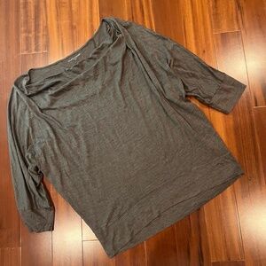 EILEEN FISHER Silk Blend Top Charcoal Brown Boat Neck 3/4‎ Long Sleeve Size M